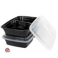 30 oz.  2-Compartment Rectangular Microwavable Heavy Weight Container with Lid