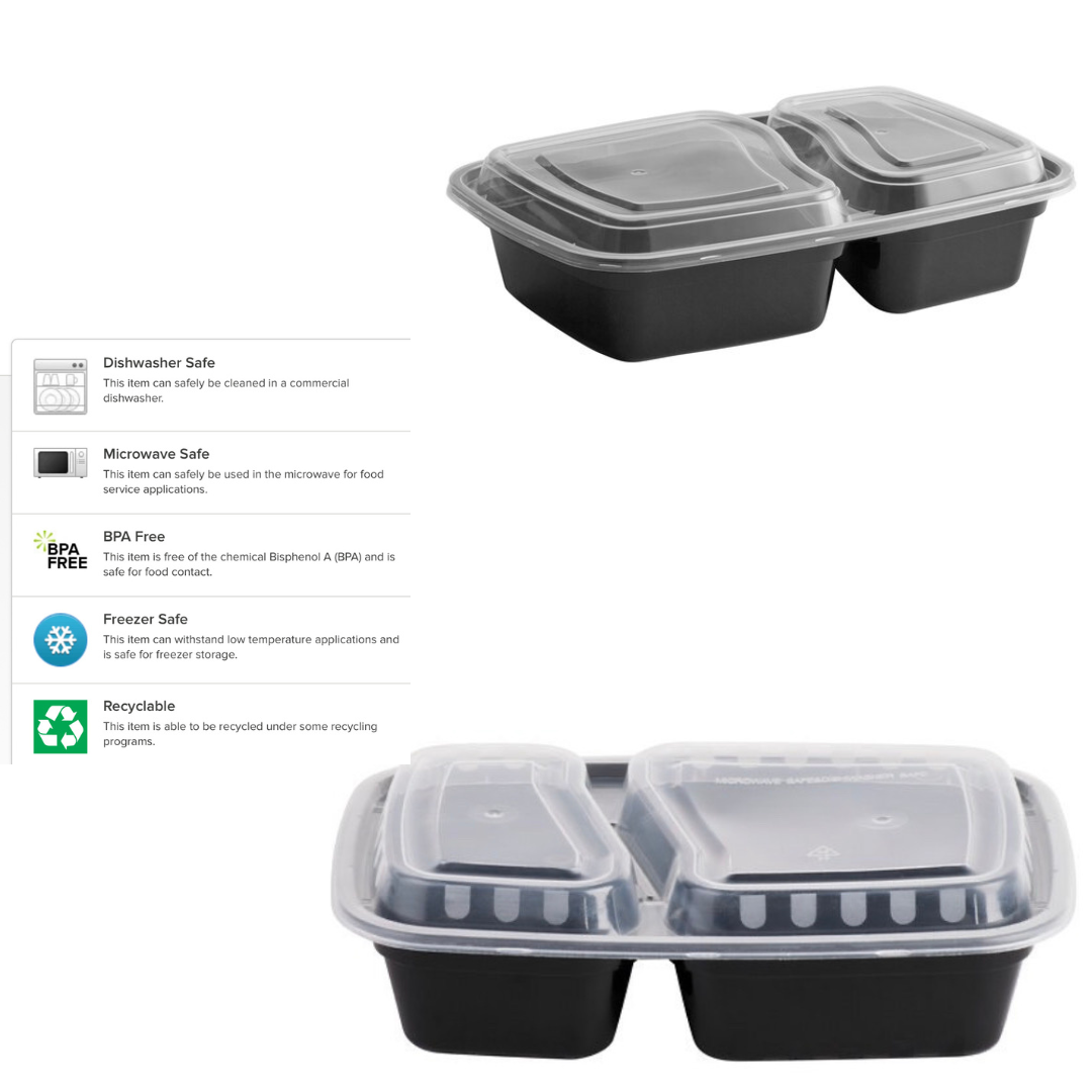 30 oz.  2-Compartment Rectangular Microwavable Heavy Weight Container with Lid