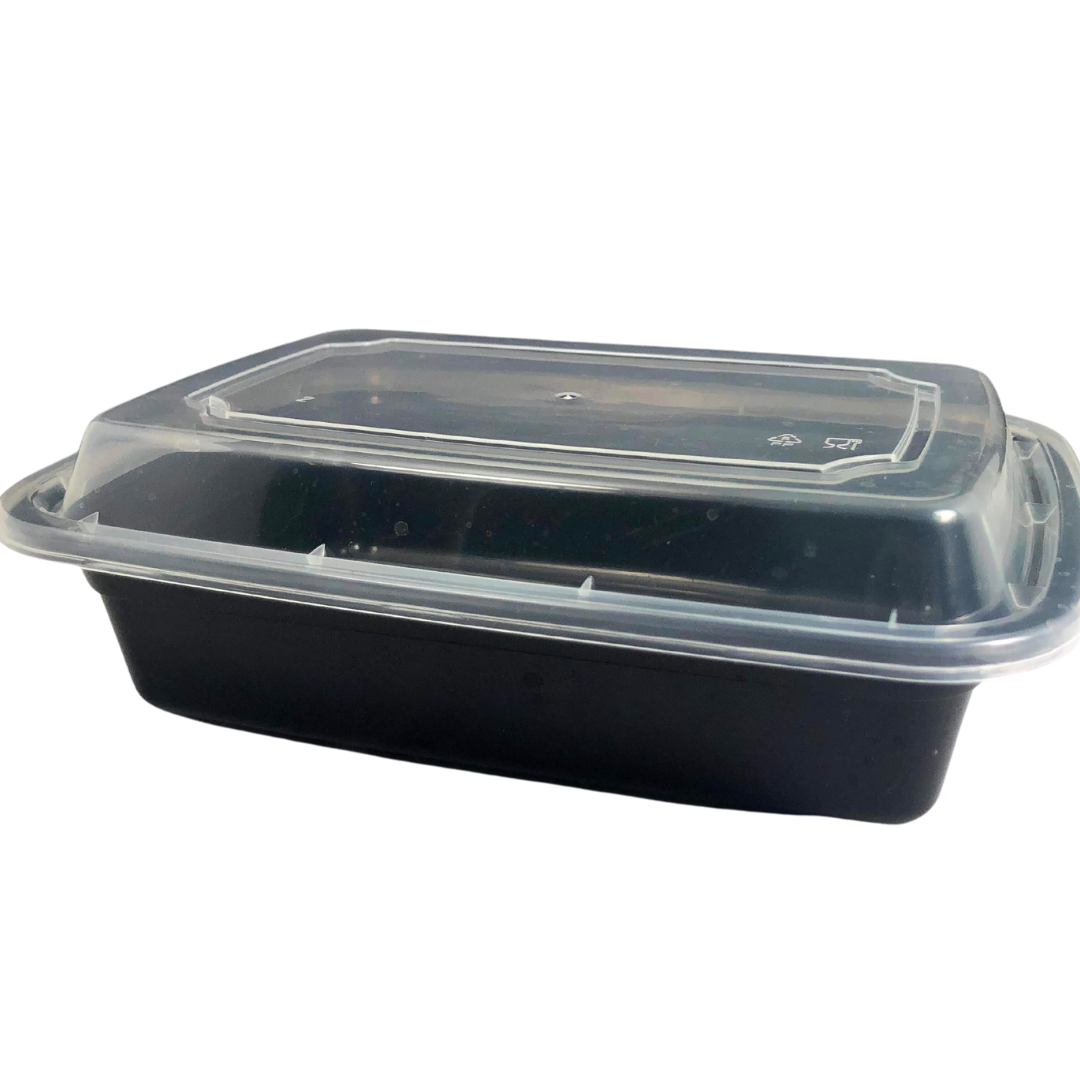 28 oz. Black Rectangular Microwavable Heavy Weight Container with Lid  - 150/Case