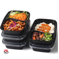 30 oz.  2-Compartment Rectangular Microwavable Heavy Weight Container with Lid