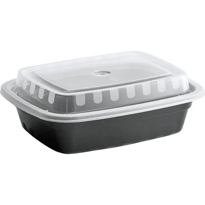 "Image of Plastic Microwaveable Take-Out Containers. Assorted sizes with secure lids. Ideal for reheating and transporting meals. Perfect for efficient food storage.