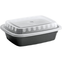 12 oz. Black Rectangular Microwavable Heavy Weight Container with Lid - 150/Case