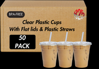 16 oz. Clear Plastic Cup with Flat Lid and Straw -
