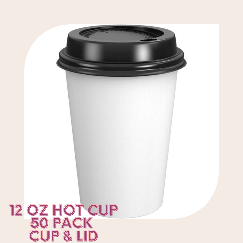 12 oz. Hot Cup and Lid - 50/Pack (White  Paper)