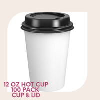 12 onzas. Taza caliente y tapa - Paquete de 100 (papel blanco)