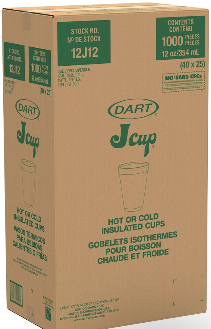 12 oz. White Customizable Foam Cup - 1,000/Case (Dart 12J12)