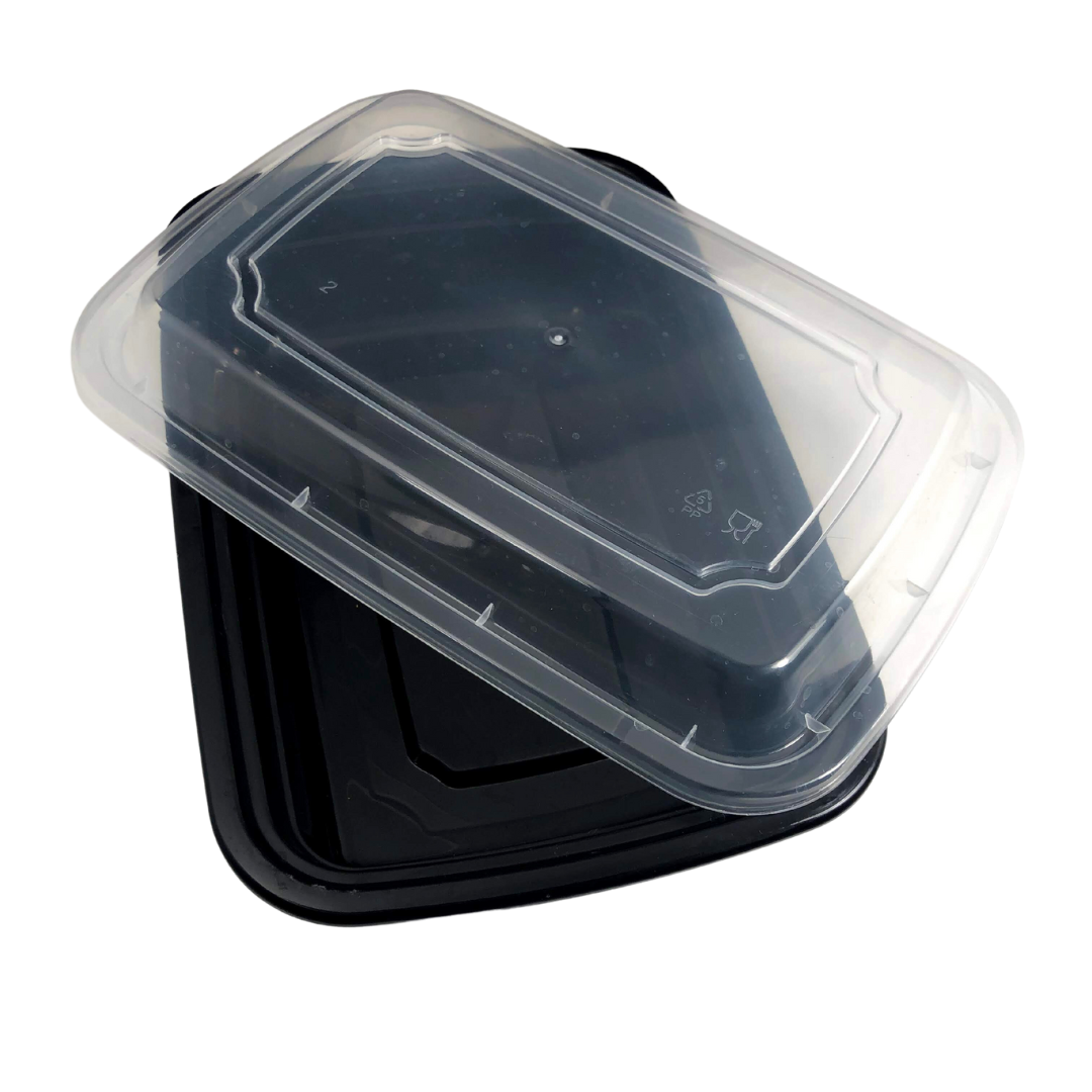 12 oz. Black Rectangular Microwavable Heavy Weight Container with Lid - 150/Case