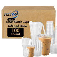 16 oz. Clear Plastic Cup with Flat Lid and Straw - 100/Pack