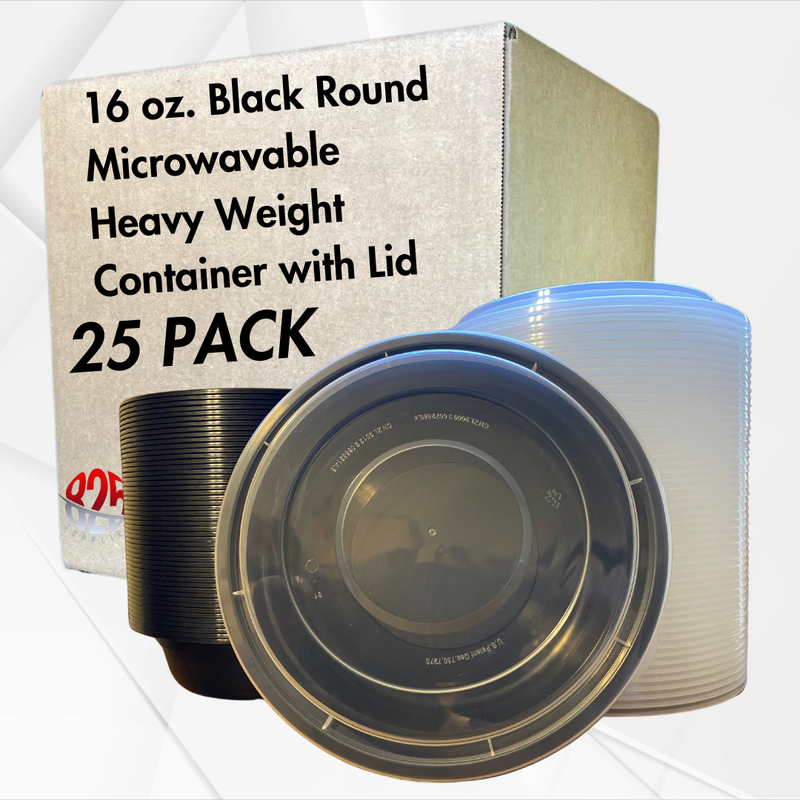Round Meal Prep Food Storage Containers with Lids Plastic Lunch Box Disposable Take Out Bowls Black BPA Free Reusable Durable Stackable Microwave Freezer Dishwasher Safe