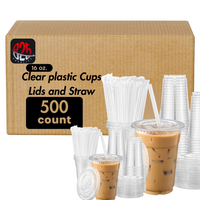 16 oz. Clear Plastic Cup with Flat Lid and Straw -