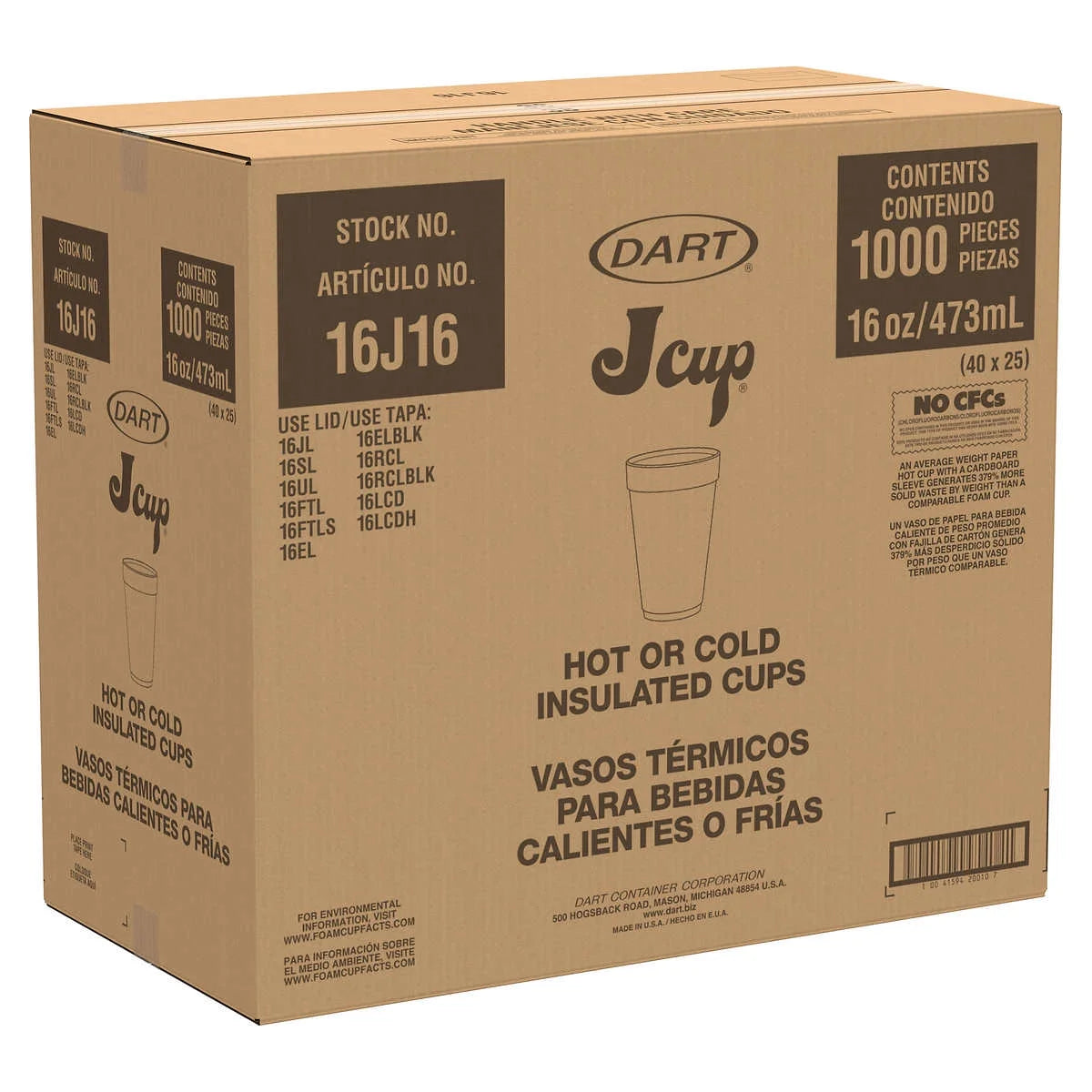 16 oz. White Foam Cup - 1,000/Case (Dart 16J16 )