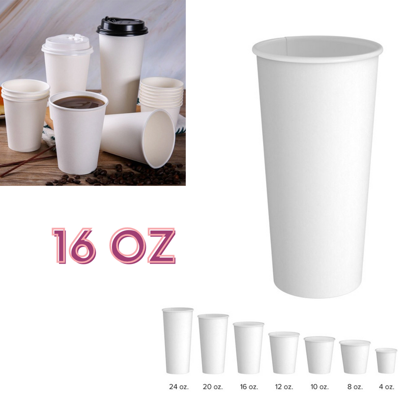 Taza caliente de 16 onzas, 1000/caja, papel de polietileno blanco