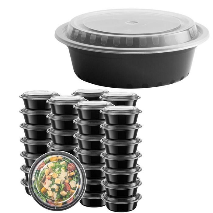 Round Black 16 oz. Microwavable Heavy Weight Container with Lid 6"