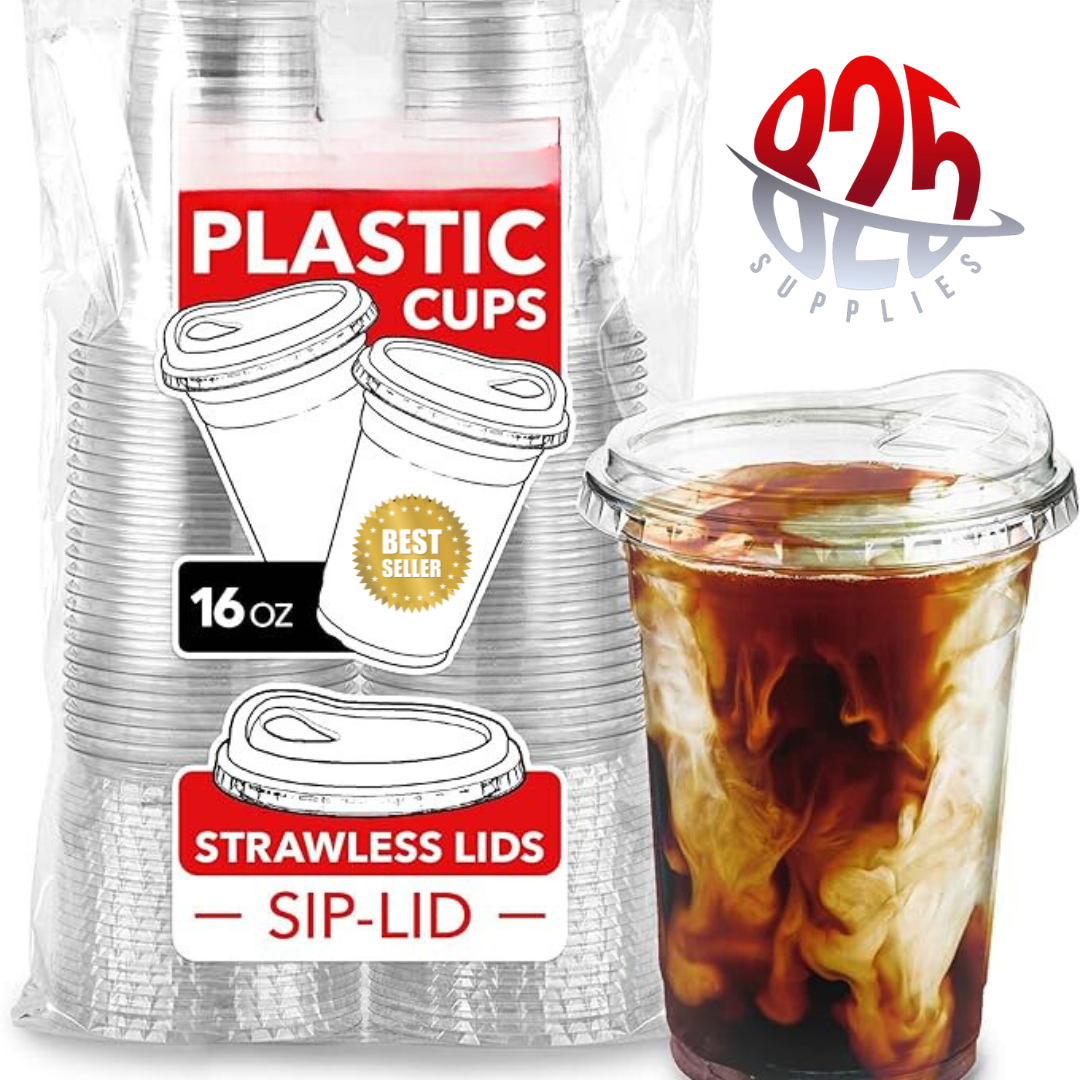 "16 oz Crystal Clear PET Disposable Cups with Sip Lids | Perfect for Parties & Events"