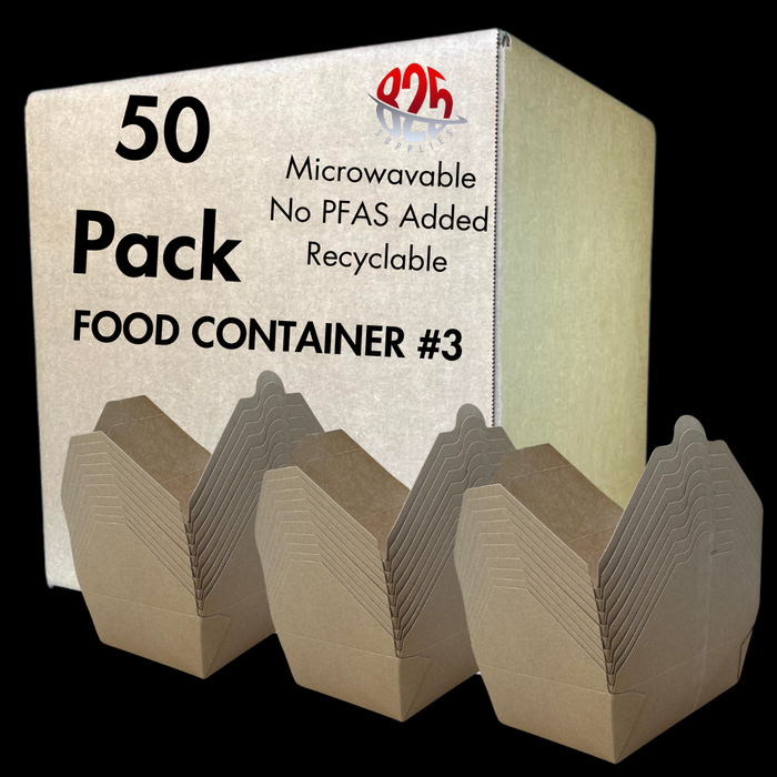 Kraft Microwavable Folded Paper #3 Take-Out Container - 50/Pack