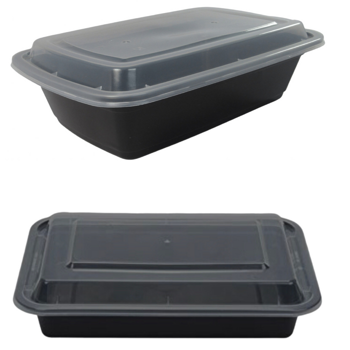 28 oz. Black Rectangular Microwavable Heavy Weight Container with Lid 8"