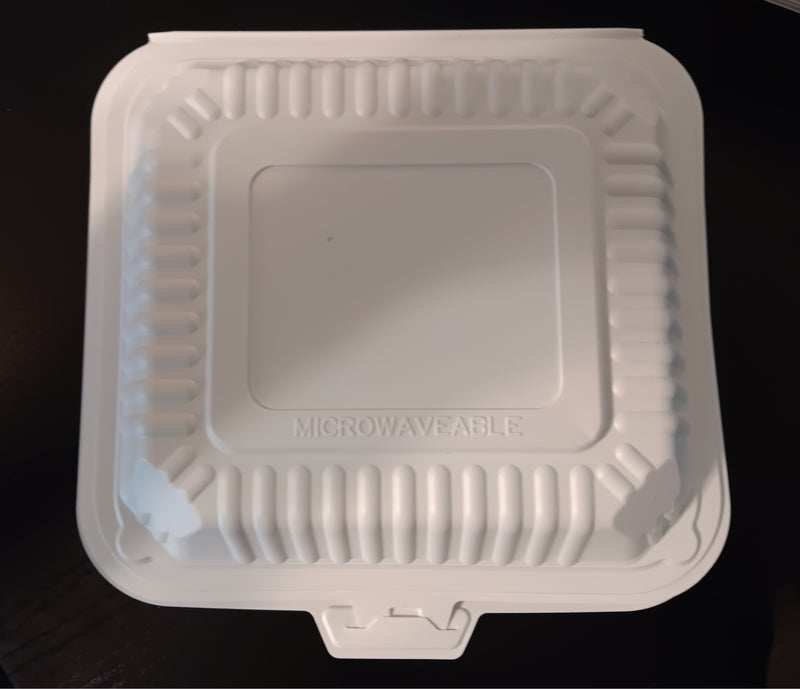 8x8 1 Compartment Microwaveable White Clamshell  - 150/Case