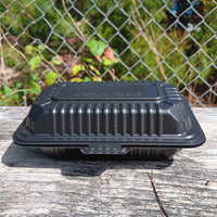 9 x 6 1-Compartment Microwaveable Black Mineral-Filled Plastic Hinged Take-Out Container - 150/Case