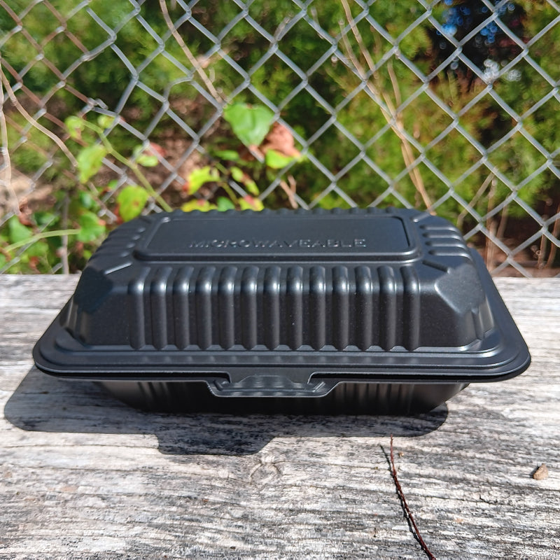 9 x 6 1-Compartment Microwaveable Black Mineral-Filled Plastic Hinged Take-Out Container - 150/Case