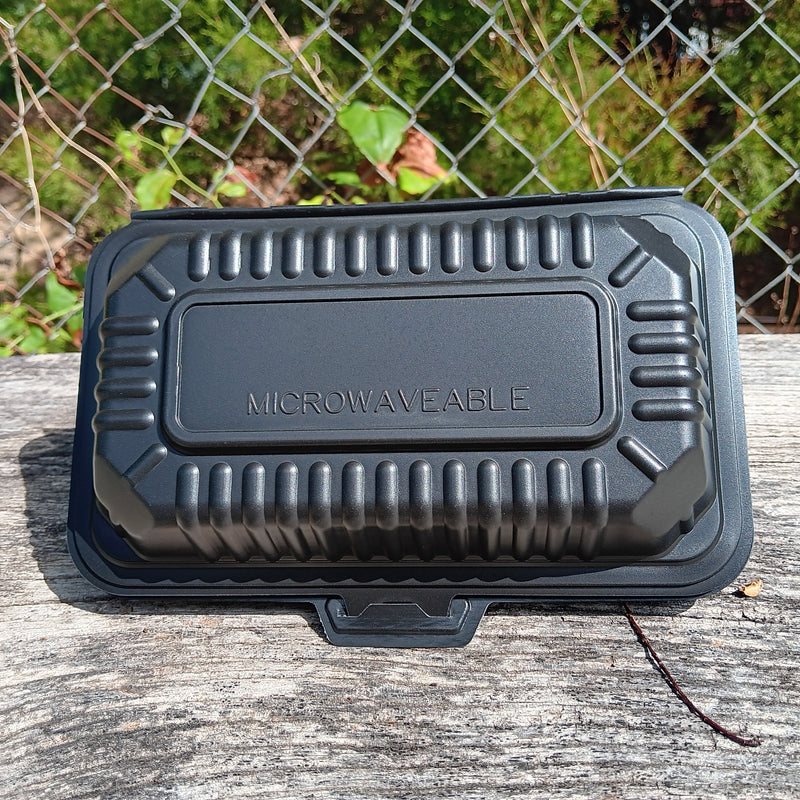 9 x 6 1-Compartment Microwaveable Black Mineral-Filled Plastic Hinged Take-Out Container - 150/Case