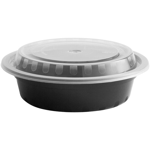 32 oz. Round Black   Microwavable Heavy Weight Container with Lid 7" 150/units