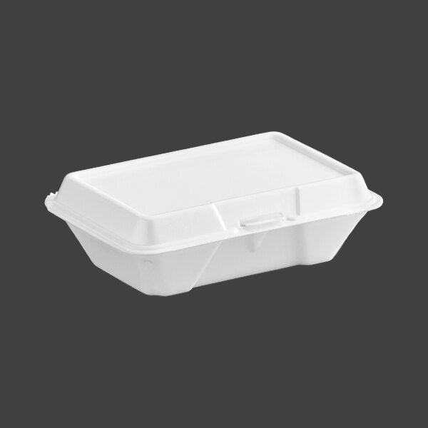 Dart 205HT1 White Foam Take Out Container with Perforated Hinged Lid 9 x 6 x 3 - 200/Case