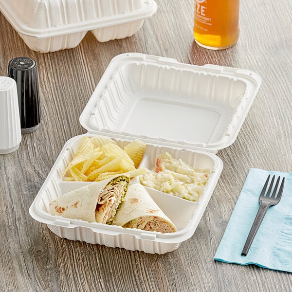 Clamshell 8x8 3 Compartment White - 150/Case