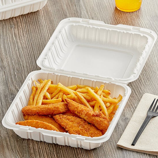 9 x 9 x 3 1-Compartment Microwaveable White Mineral-Filled Plastic Hinged Take-Out Container - 150/Case