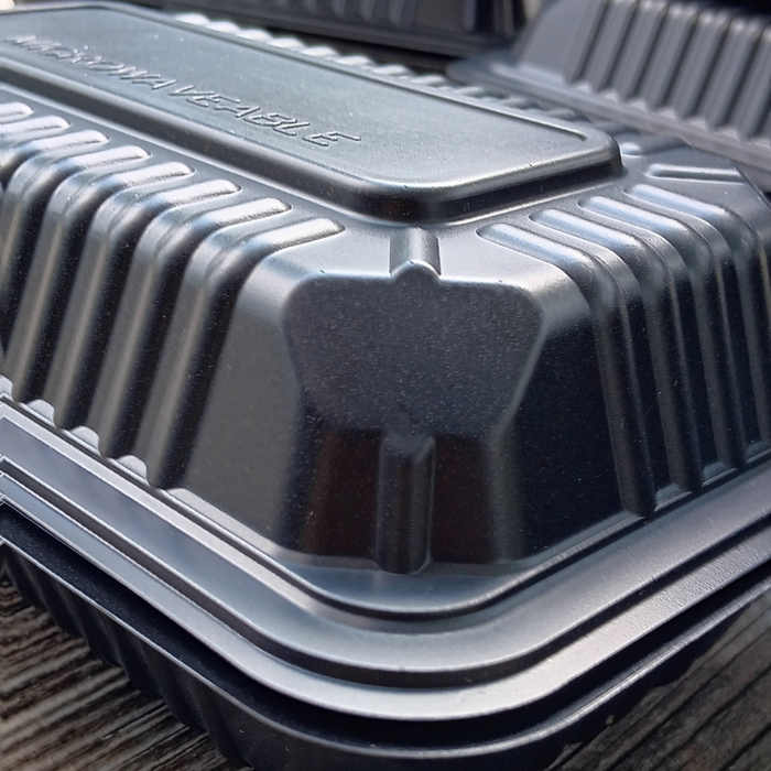 9 x 5 Microwaveable Mineral-Filled Plastic Hinged Take-Out Container - 200/Case (BLACK)