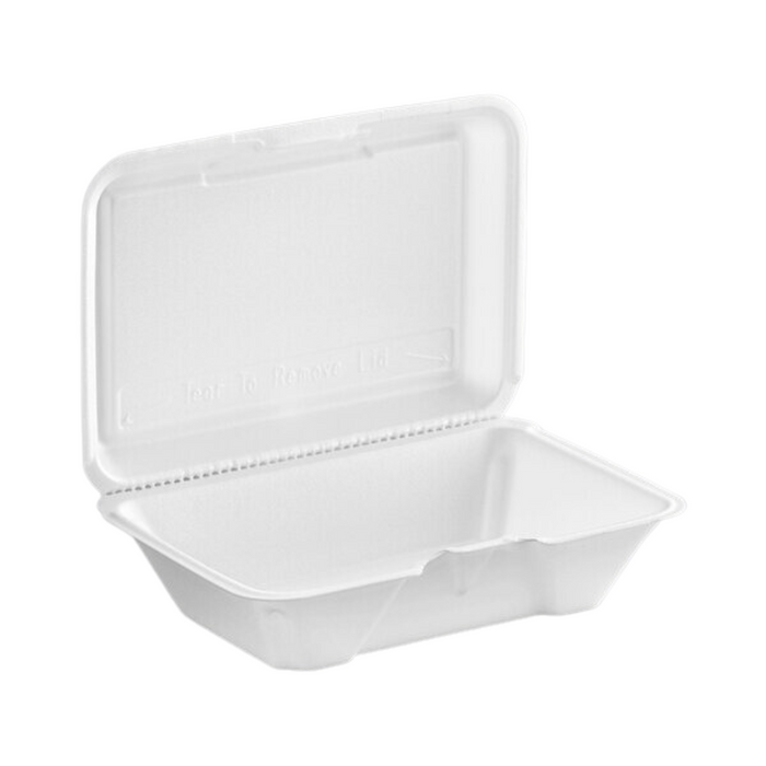 9" x 6" x 3" White Foam Take Out Container with Perforated Hinged Lid