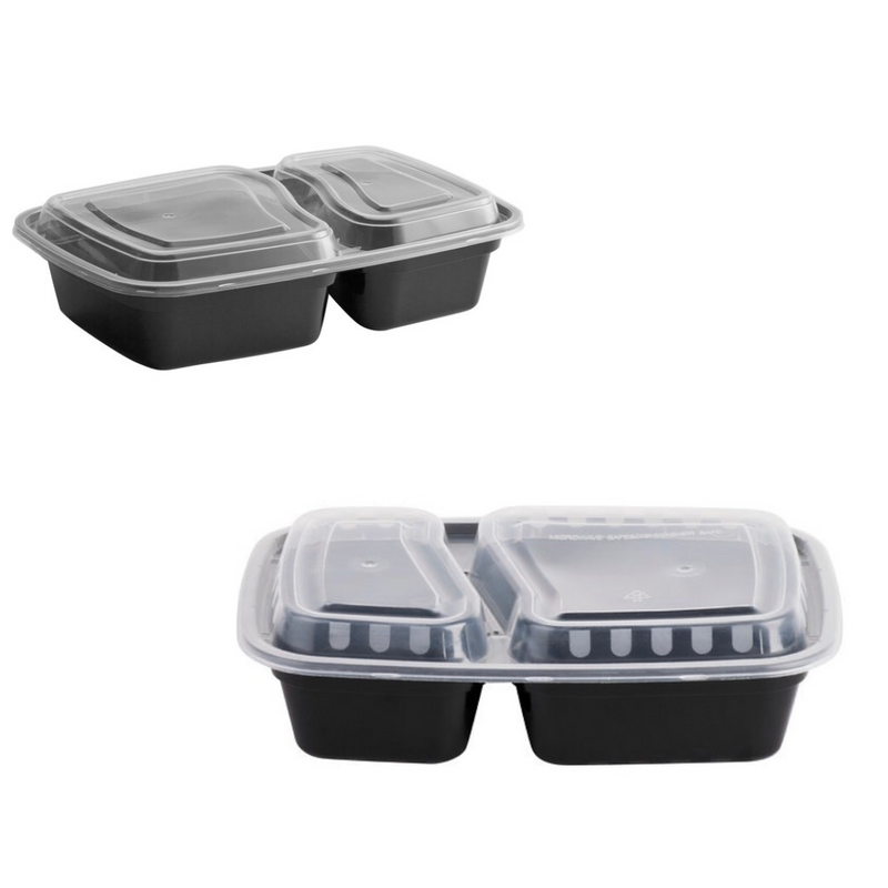 30 oz.  2-Compartment Rectangular Microwavable Heavy Weight Container with Lid