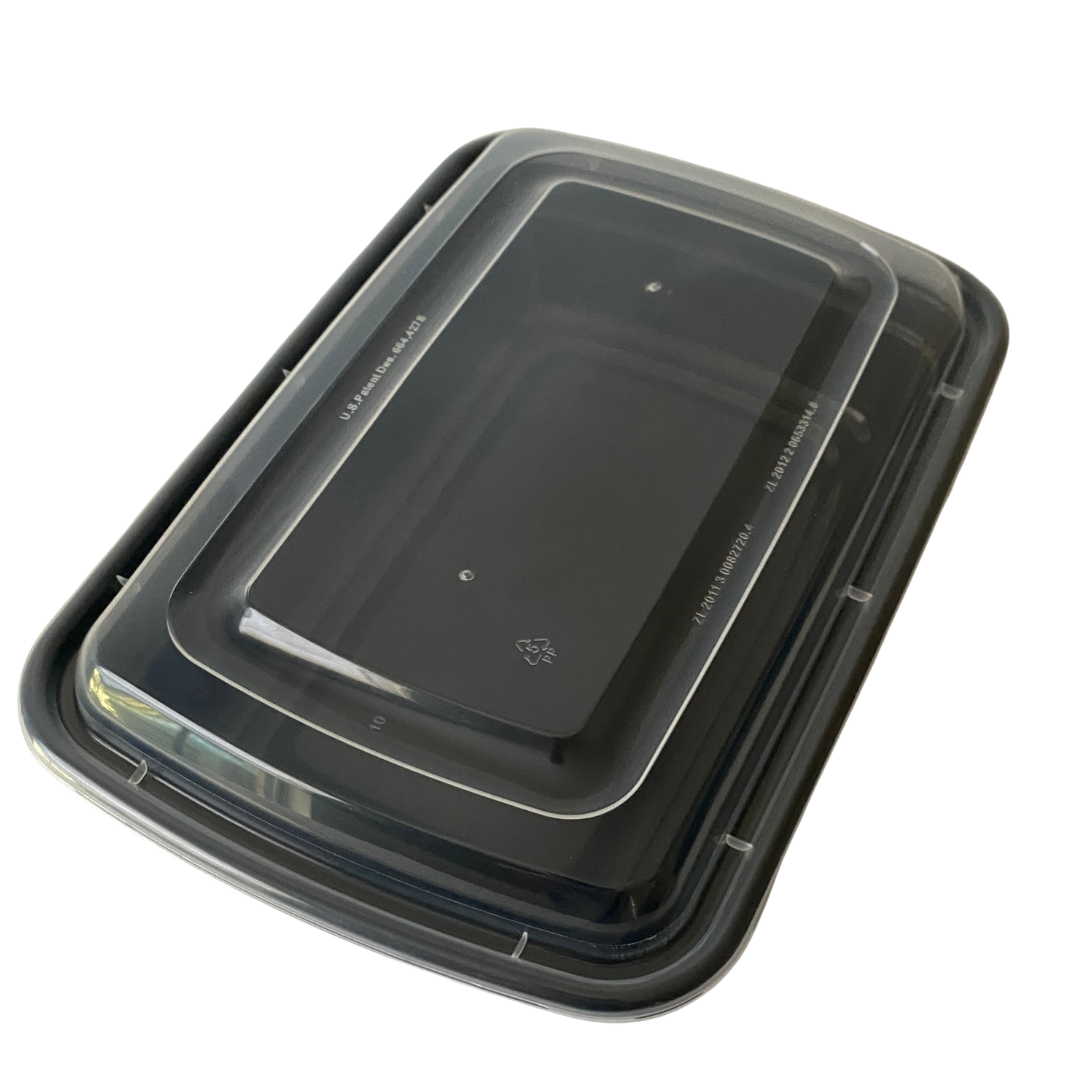 16 oz. Black Rectangular Microwavable Heavy Weight Container with Lid - 30/Case