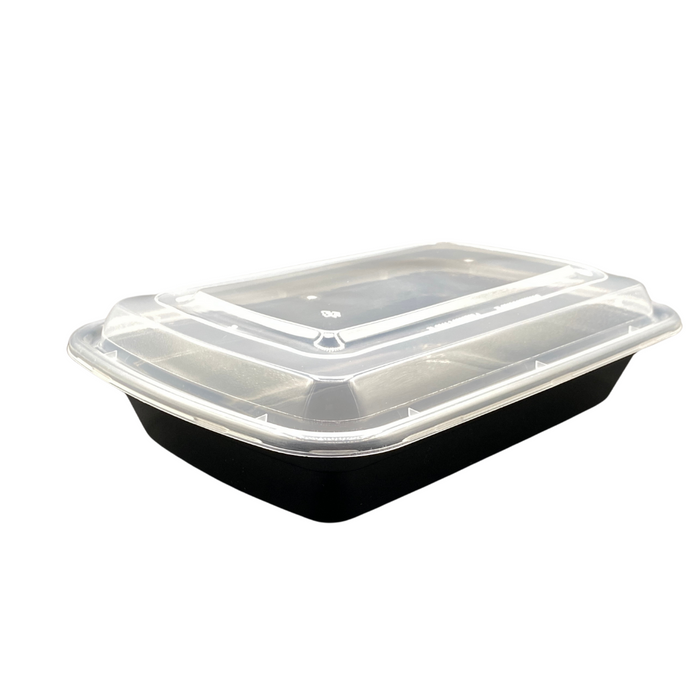 32 oz. Black 8  x 6  x 2 Rectangular Microwavable Heavy Weight Container with Lid - 50/Pack