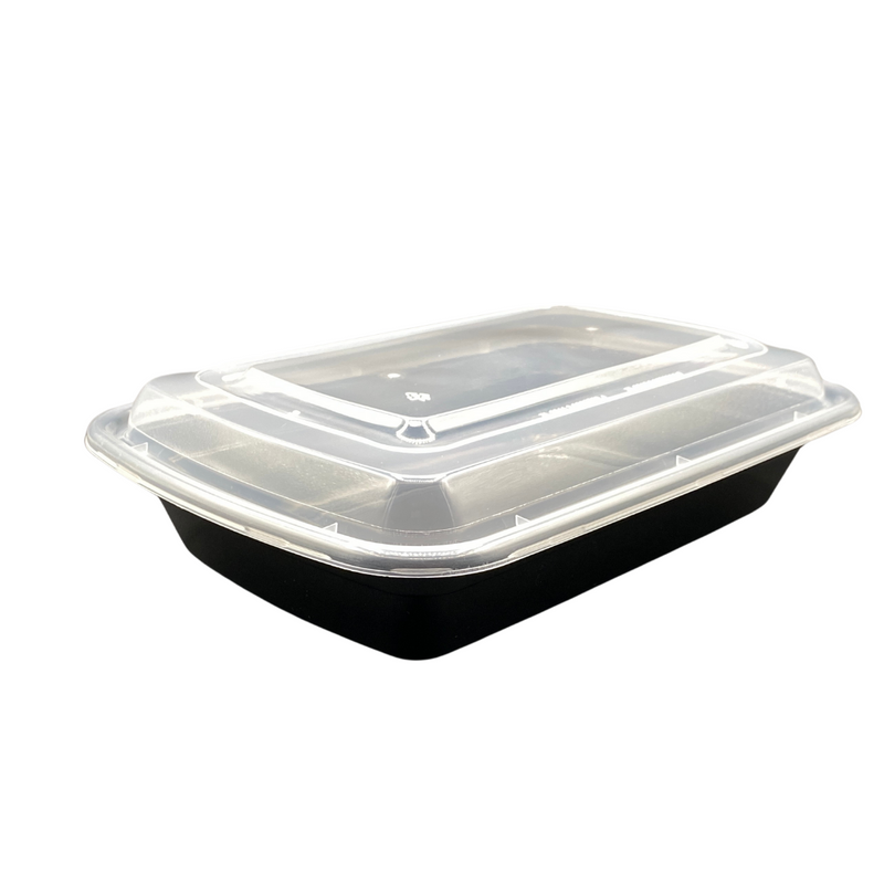 16 oz. Black Rectangular Microwavable Heavy Weight Container with Lid - 30/Case