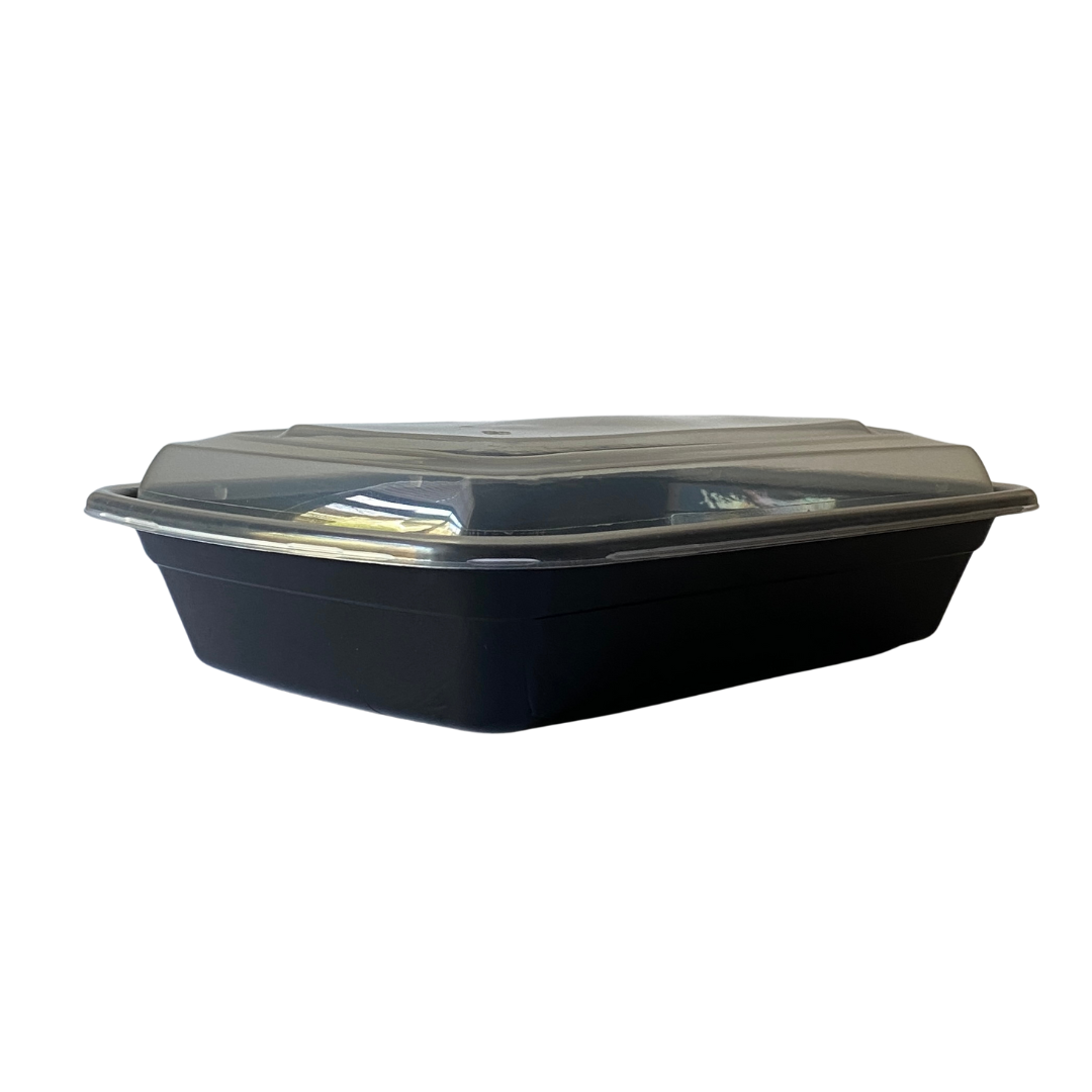 16 oz. Black Rectangular Microwavable Heavy Weight Container with Lid - 30/Case