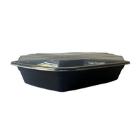 16 oz. Black Rectangular Microwavable Heavy Weight Container with Lid - 30/Case