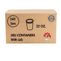 32 Oz Deli food Storage Containers with Lids , Quart  Leak-proof Freezer Safe Microwaveable Soup Storage Container - Clear Plastic Premium Quality
