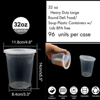 32 oz. Microwavable Translucent Plastic Deli Container and Lid Combo Pack - 240/case