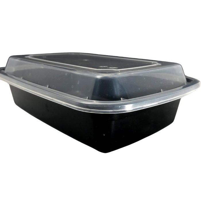 32 oz. Black Rectangular Microwavable Heavy Weight Container with Lid 8 x 6 - 150/Case