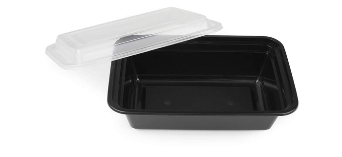 38 oz. Black Rectangular Microwavable Heavy Weight Container with Lid  - 150/Case