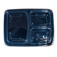 33 oz Rectangular Container 3 Compartments Black Base Clear Lid - 150/Case