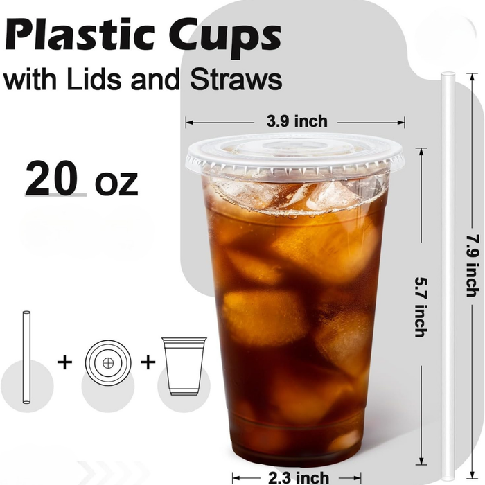 20oz PET Disposable Cups with Lids & Straws - 825 Supplies Combo Packs for Dirty Soda, Micheladas & Events