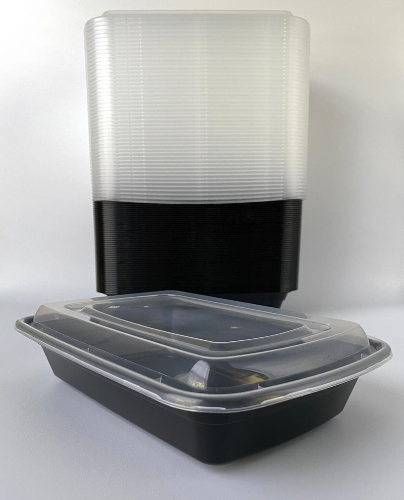 28 oz Black Rectangular Container Microwavable- 150/Case
