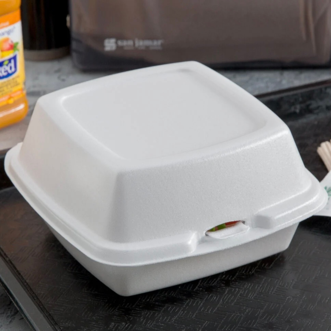 Dart 50HT1 5 x 5 x 3 White Foam Hinged Lid Container - 500/Case