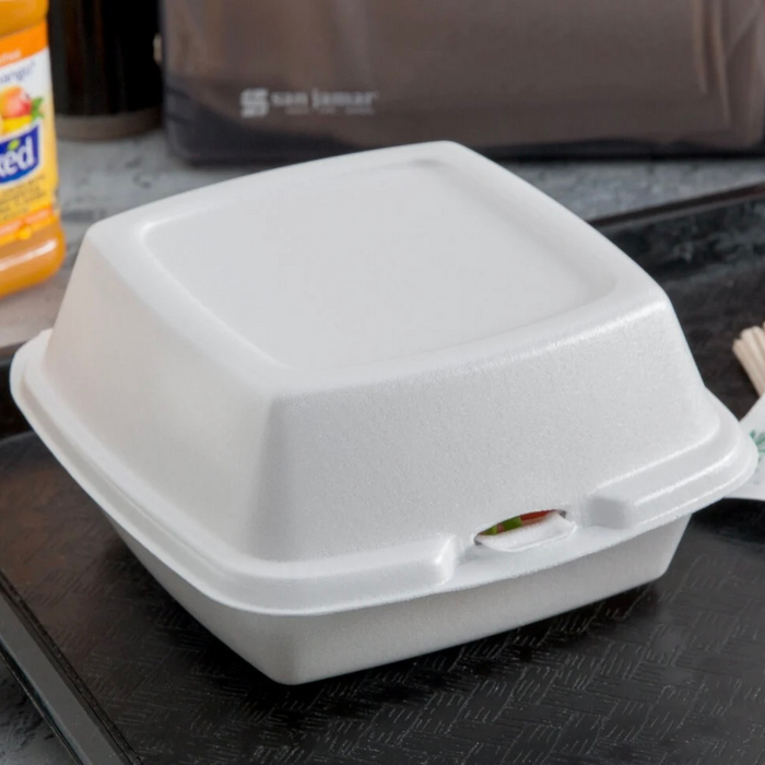 Dart 50HT1 5 x 5 x 3 White Foam Hinged Lid Container - 500/Case
