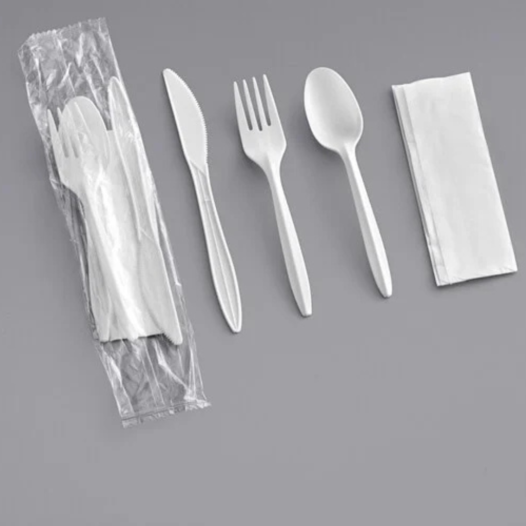 4-in-1 Kit (Fork, Knife, Spoon, Napkin) - 250/Case WHITE