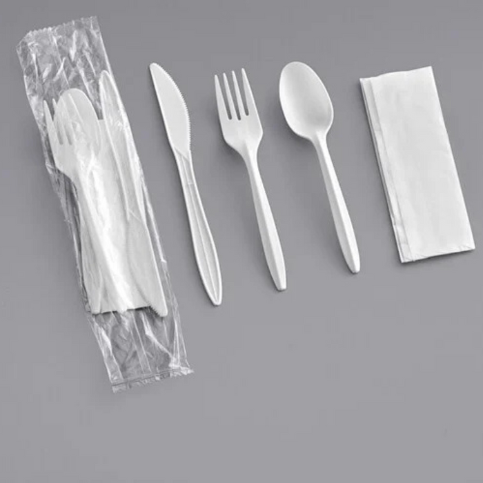 4-in-1 Kit (Fork, Knife, Spoon, Napkin) - 250/Case WHITE