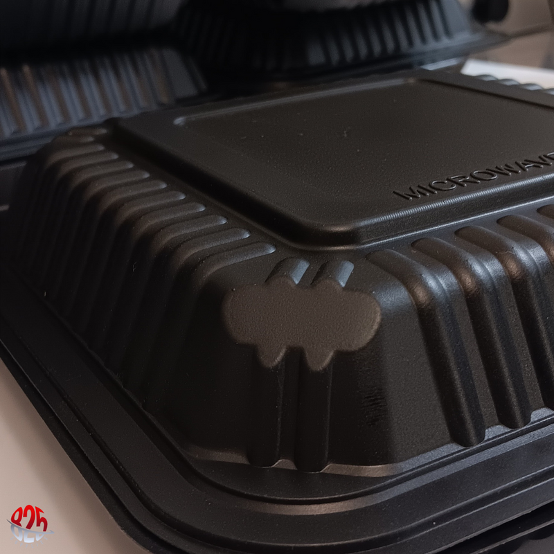 9 x 9 3-Compartment Microwaveable Black Mineral-Filled Plastic Take-Out Container - 150/Case