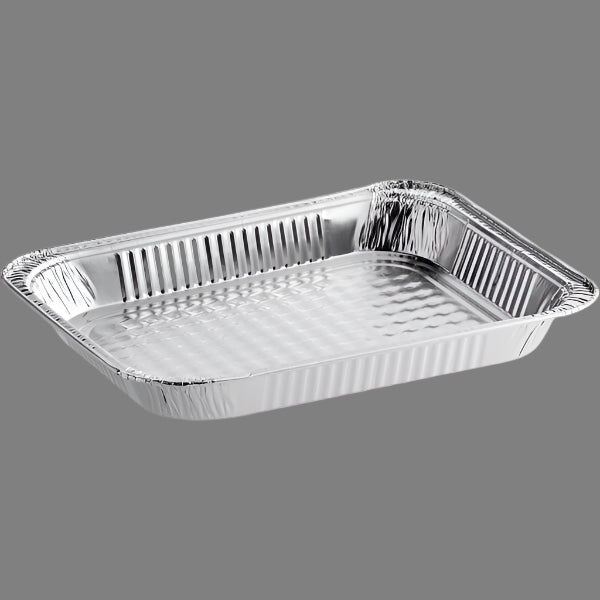 "Half-size shallow aluminum foil steam table pan, 1 1/2 inch depth, 100 per case, ideal for catering, baking, and food storage
