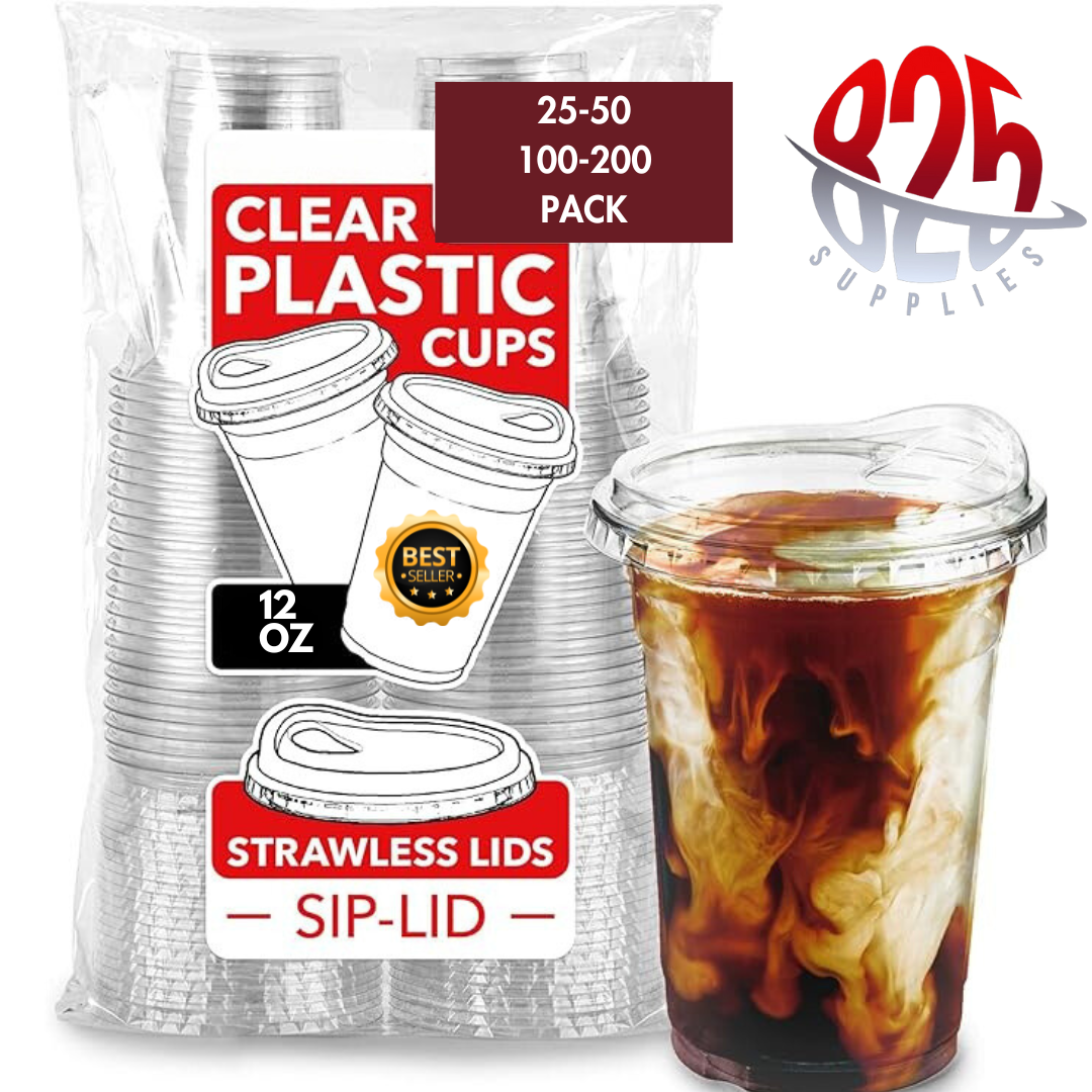 12 oz. Clear PET Plastic Cups with Sip Lids – BPA Free, Recyclable, and Customizable